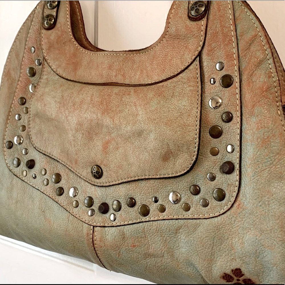 Like New! PATRICIA NASH Ergo Shoulder Bag Satchel - Pale Turquoise and Rust-